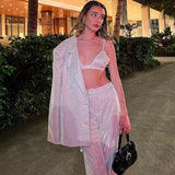 Glittery Oversized Blazer, Triangle Bralette & Tailored Trouser Co - ord Set - Women's Outfit Set