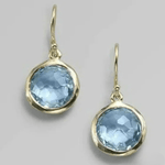 Gold Drop Earrings with Light Blue Topaz Gemstones – Elegant Faceted Design - Earrings