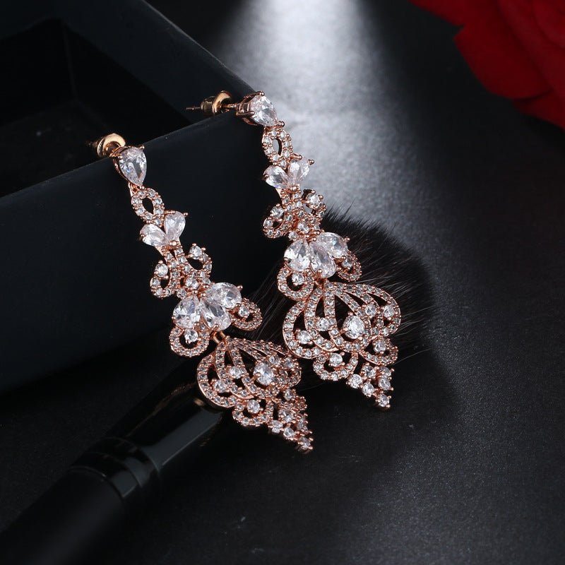 Gold Filigree Crystal Drop Earrings - Earrings