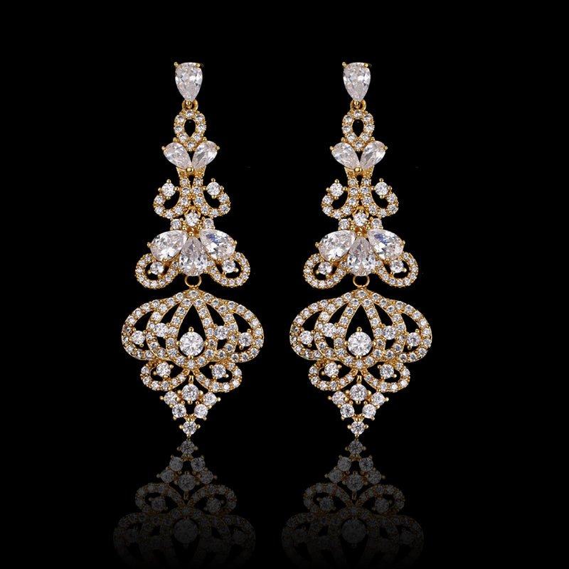 Gold Filigree Crystal Drop Earrings - Earrings