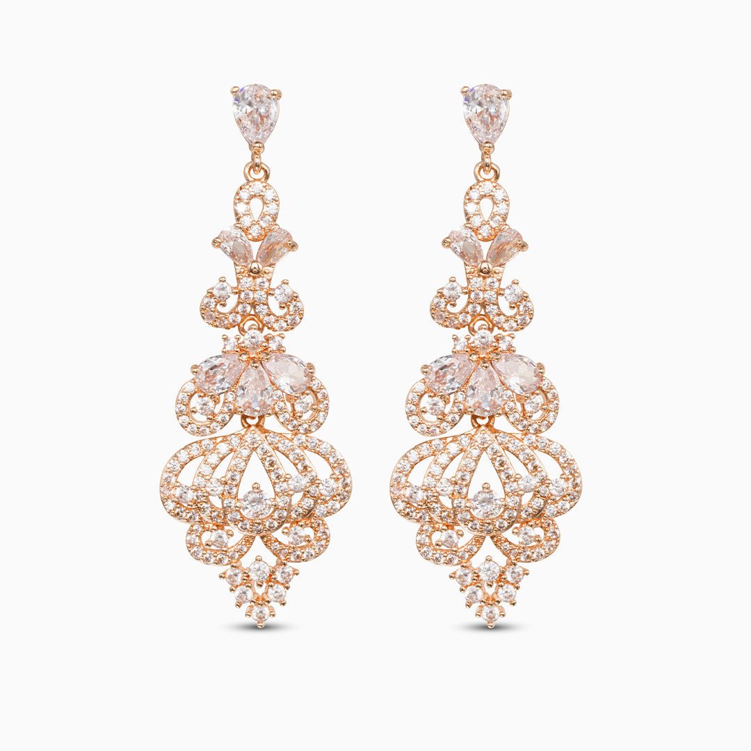 Gold Filigree Crystal Drop Earrings - Earrings