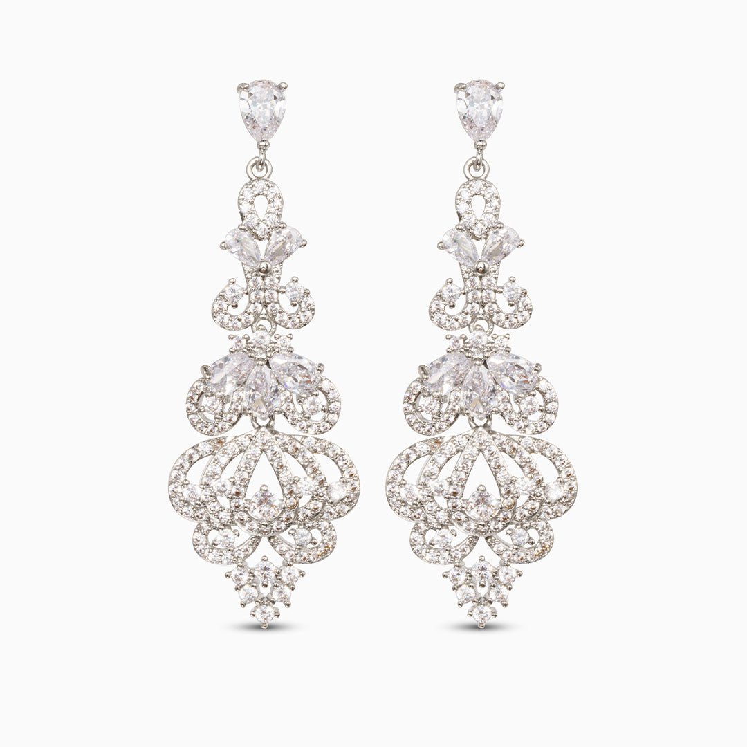 Gold Filigree Crystal Drop Earrings - Earrings