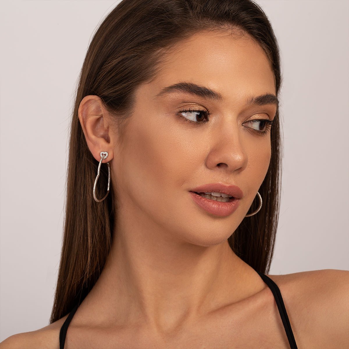 Gold Heart Hoop Earrings with Crystals - Earrings