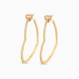 Gold Heart Top Elongated Hoop Earrings with Crystals - Earrings
