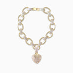 Gold Link Chain Necklace with Pavé Heart Pendant - Bracelets