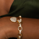 Gold Link Chain Necklace with Pavé Heart Pendant - Bracelets
