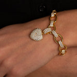 Gold Link Chain Necklace with Pavé Heart Pendant - Bracelets