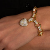 Gold Link Chain Necklace with Pavé Heart Pendant - Bracelets