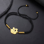 Gold Mother & Child Silhouette Bracelet – Adjustable Black Cord - Moederdag armbanden