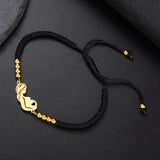 Gold Mother & Child Silhouette Bracelet – Adjustable Black Cord - Moederdag armbanden