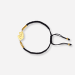 Gold Mother & Child Silhouette Bracelet – Adjustable Black Cord - Moederdag armbanden