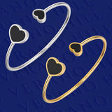 Gold Open Cuff Bracelet with Black Heart Accents - Bracelets