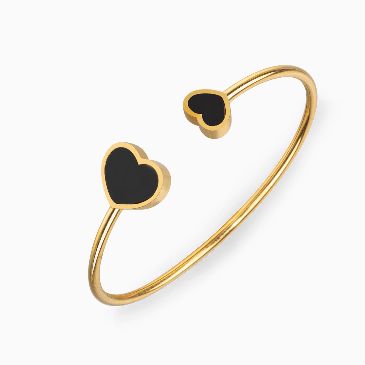 Gold Open Cuff Bracelet with Black Heart Accents - Bracelets