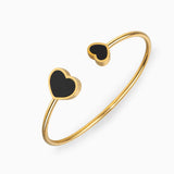 Gold Open Cuff Bracelet with Black Heart Accents - Bracelets