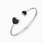 Gold Open Cuff Bracelet with Black Heart Accents - Bracelets