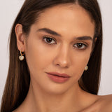 Gold Pavé Heart Drop Hoop Earrings - Earrings