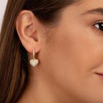 Gold Pavé Heart Drop Hoop Earrings - Earrings