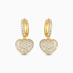 Gold Pavé Heart Drop Hoop Earrings - Earrings