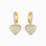 Gold Pavé Heart Drop Hoop Earrings - Earrings