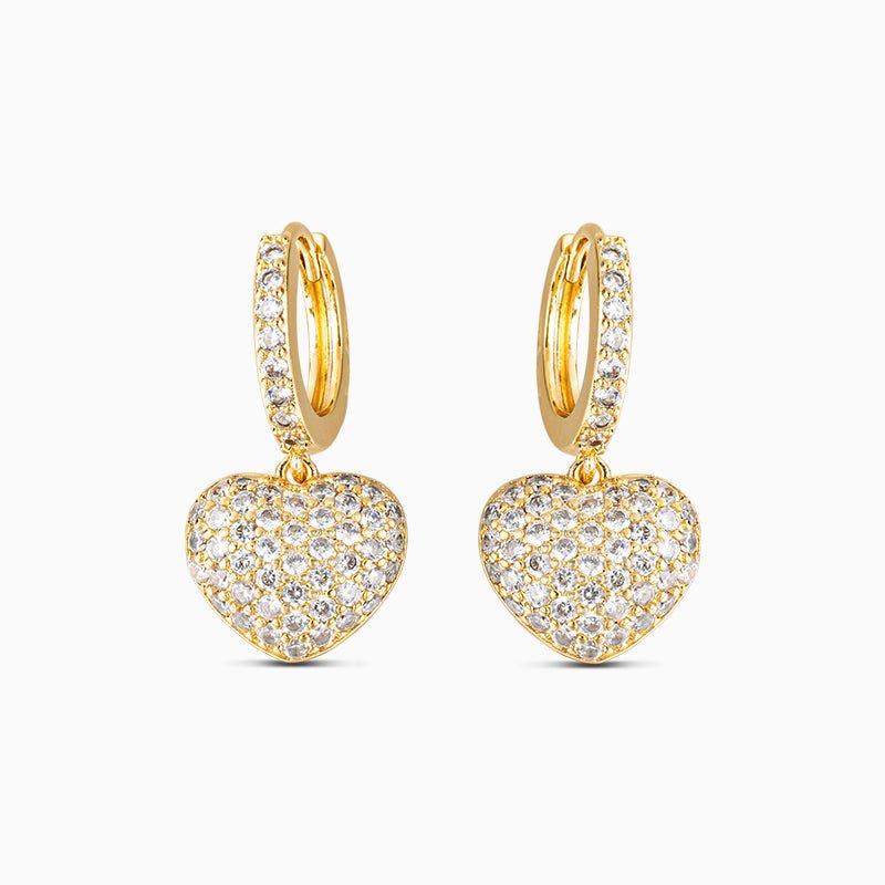 Gold Pavé Heart Drop Hoop Earrings - Earrings