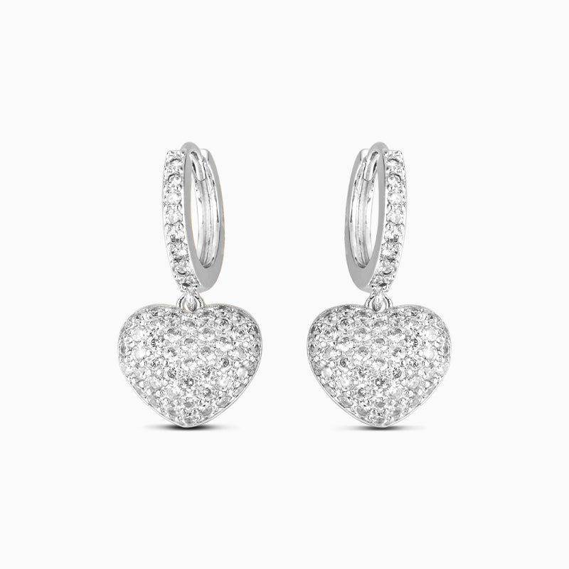 Gold Pavé Heart Drop Hoop Earrings - Earrings