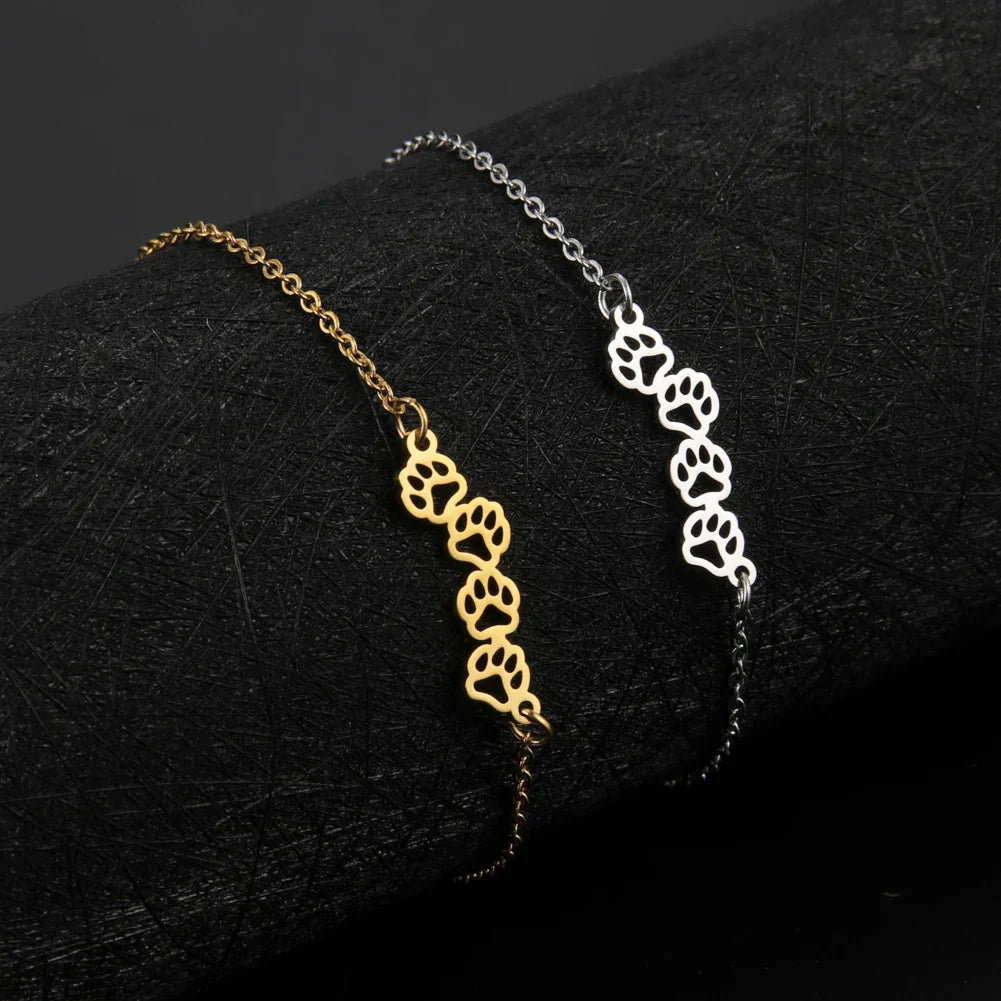 Gold Paw Print Chain Bracelet – Dainty Pet Lover Jewelry - Bracelets