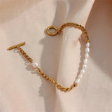 Gold & Pearl Chain Bracelet – Elegant Mixed - Media Jewelry - Bracelets