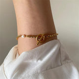 Gold & Pearl Chain Bracelet – Elegant Mixed - Media Jewelry - Bracelets