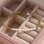 Gold & Pearl Chain Bracelet – Elegant Mixed - Media Jewelry - Bracelets