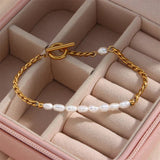 Gold & Pearl Chain Bracelet – Elegant Mixed - Media Jewelry - Bracelets