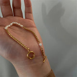 Gold & Pearl Chain Bracelet – Elegant Mixed - Media Jewelry - Bracelets