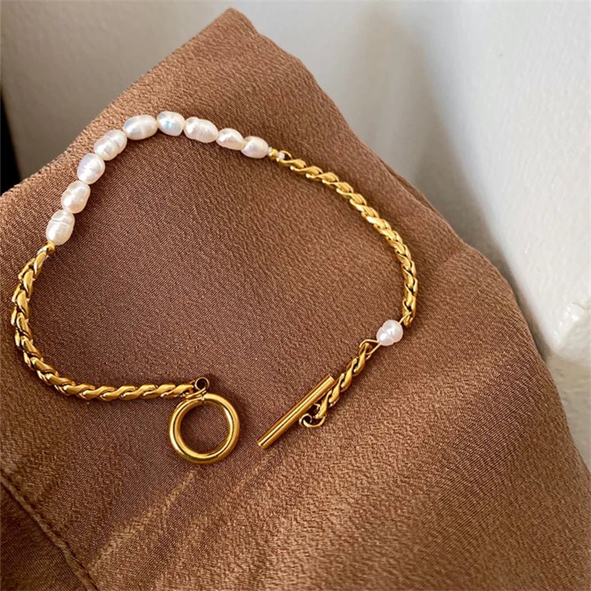 Gold & Pearl Chain Bracelet – Elegant Mixed - Media Jewelry - Bracelets