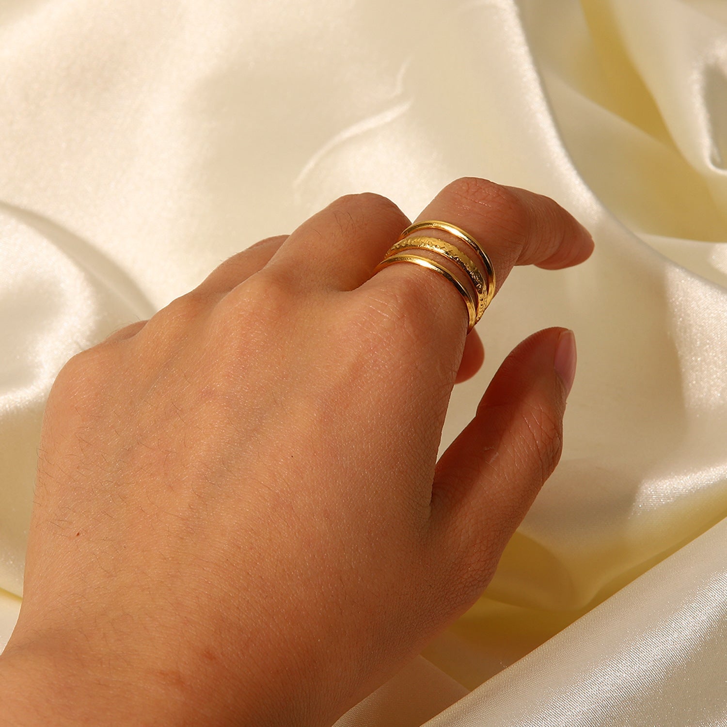 Gold Triple - Layer Adjustable Ring - Ring