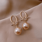 Golden Knot Statement Earrings with Champagne Pearl Drop – Modern Elegance - Earrings