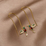 Graceful Hummingbird Crystal Threader Earrings - Earrings
