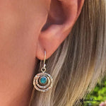 Hammered Circle Earrings with Turquoise Stone Center - Earrings