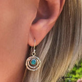 Hammered Circle Earrings with Turquoise Stone Center - Earrings