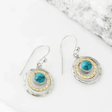 Hammered Circle Earrings with Turquoise Stone Center - Earrings