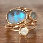 Handcrafted Gold Wrap Ring with Labradorite and Moonstone - Ring
