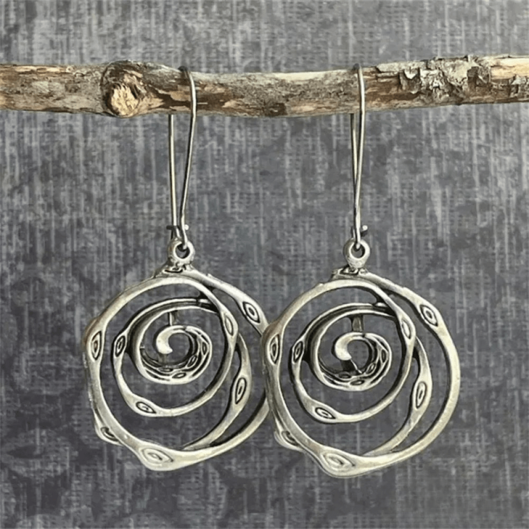 Handcrafted Spiral Drop Earrings in Oxidized Silver - Earrings