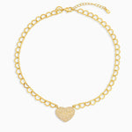 Heart Link Pavé Pendant Choker - Necklaces