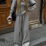 Knitted Zip Jacket & Wide - Leg Trousers Set - Effortless Comfort & Style - Women's Outfit Set