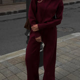 Knitted Zip Jacket & Wide - Leg Trousers Set - Effortless Comfort & Style - Women's Outfit Set