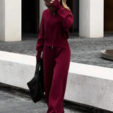 Knitted Zip Jacket & Wide - Leg Trousers Set - Effortless Comfort & Style - Women's Outfit Set