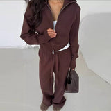 Knitted Zip Jacket & Wide - Leg Trousers Set - Effortless Comfort & Style - Women's Outfit Set