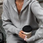 Knitted Zip Jacket & Wide - Leg Trousers Set - Effortless Comfort & Style - Women's Outfit Set