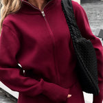 Knitted Zip Jacket & Wide - Leg Trousers Set - Effortless Comfort & Style - Women's Outfit Set