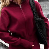 Knitted Zip Jacket & Wide - Leg Trousers Set - Effortless Comfort & Style - Women's Outfit Set