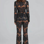 Lace Sheer Blazer & Flared Trouser Co - ord Set with Sequin Detail - Women's Outfit Set