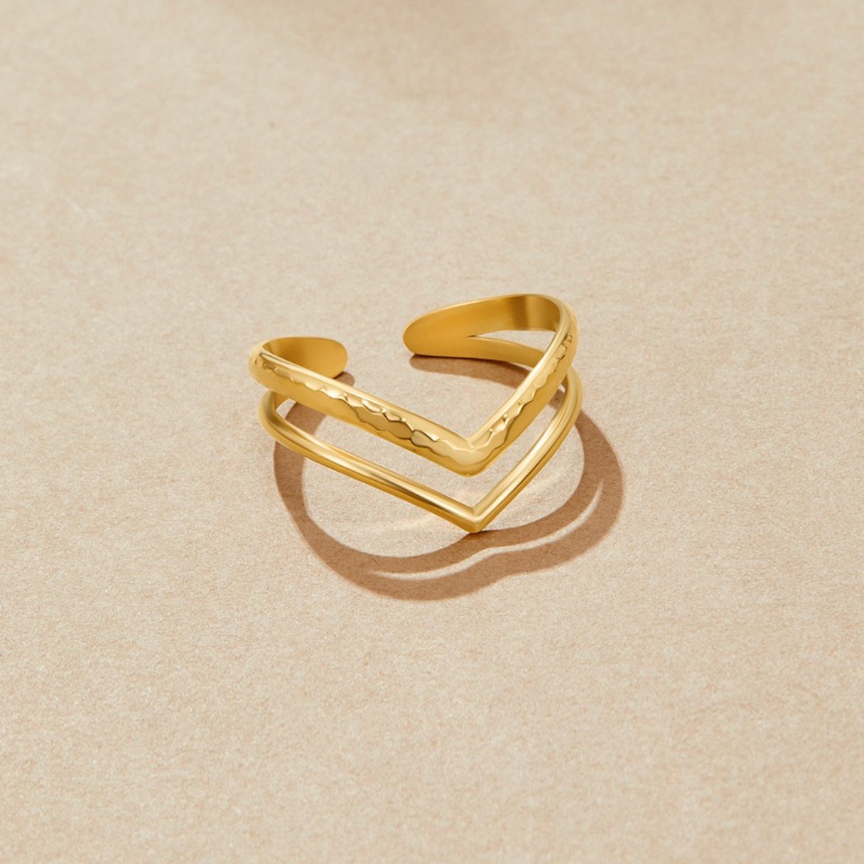 Layered Chevron Gold Adjustable Ring - Ring